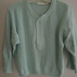 Ladies Henley Top Size L - VICTORIAS SECRET Mint Green 3/4 Sleeve Cotton Knit